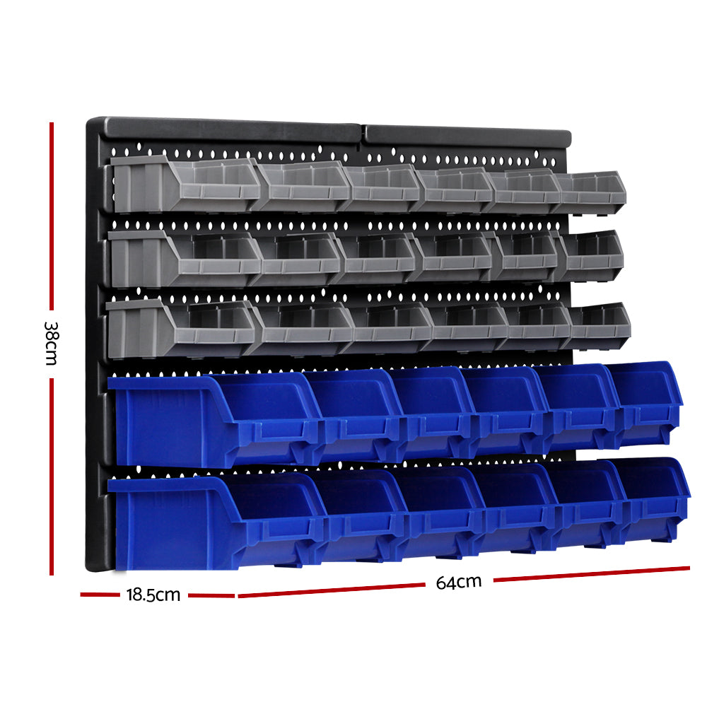 Wall Mounted Storage Bin Rack Tool Garage Organiser - 60 Bins