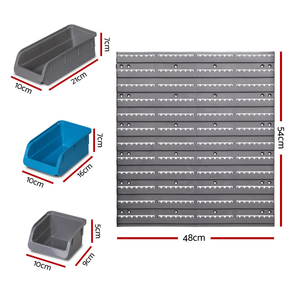Wall Mounted Storage Bin Rack Tool Garage Organiser - 96pcs