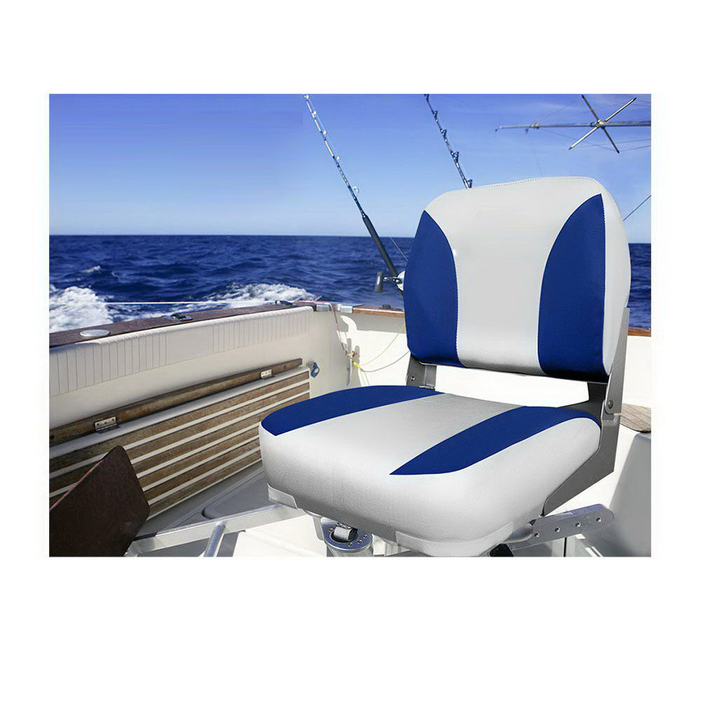 All Weather Swivel Folding Boat Seat Set of 2 - Grey and Blue