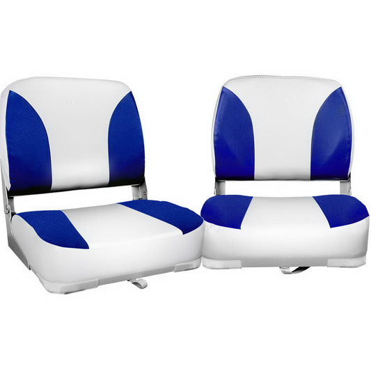 All Weather Swivel Folding Boat Seat Set of 2 - White and Blue