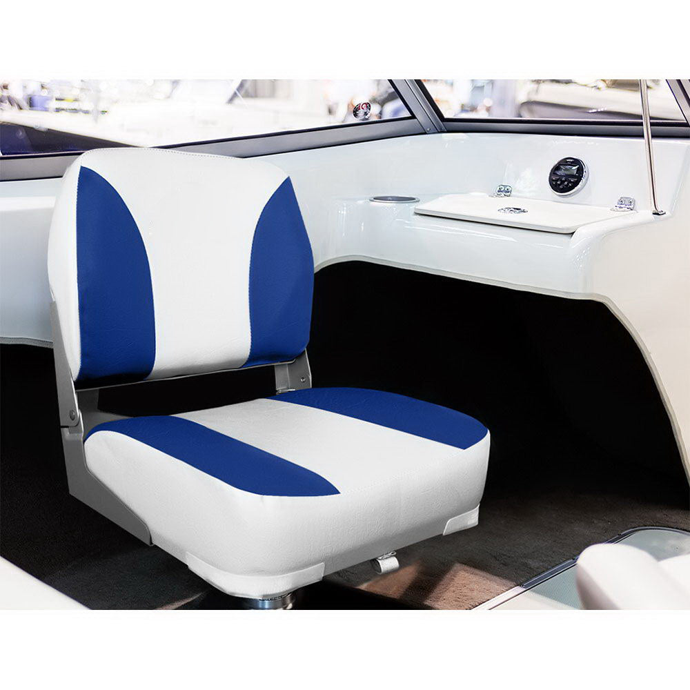 All Weather Swivel Folding Boat Seat Set of 2 - White and Blue