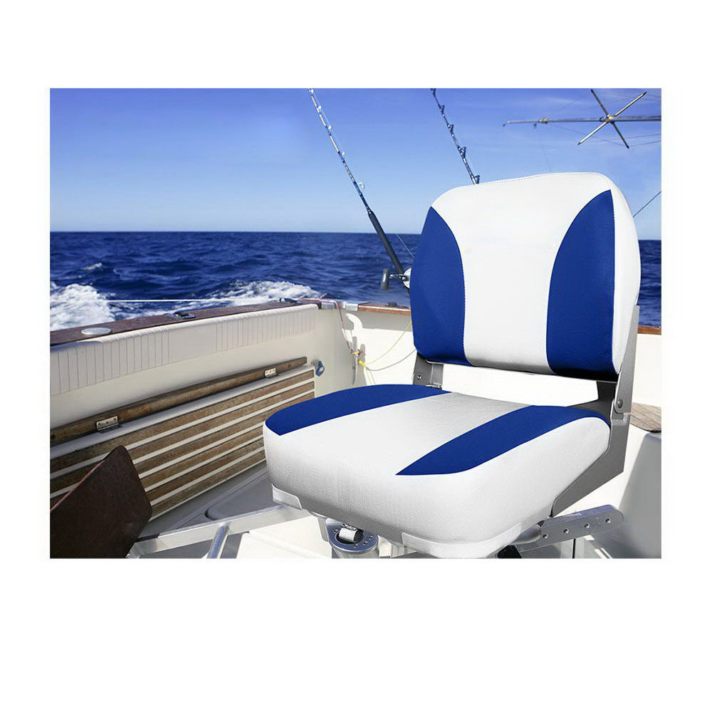 All Weather Swivel Folding Boat Seat Set of 2 - White and Blue