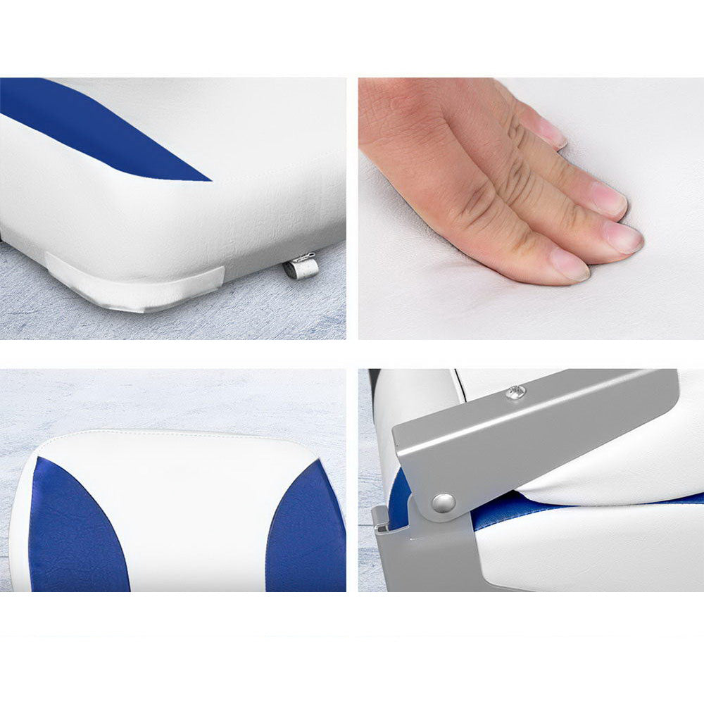 All Weather Swivel Folding Boat Seat Set of 2 - White and Blue