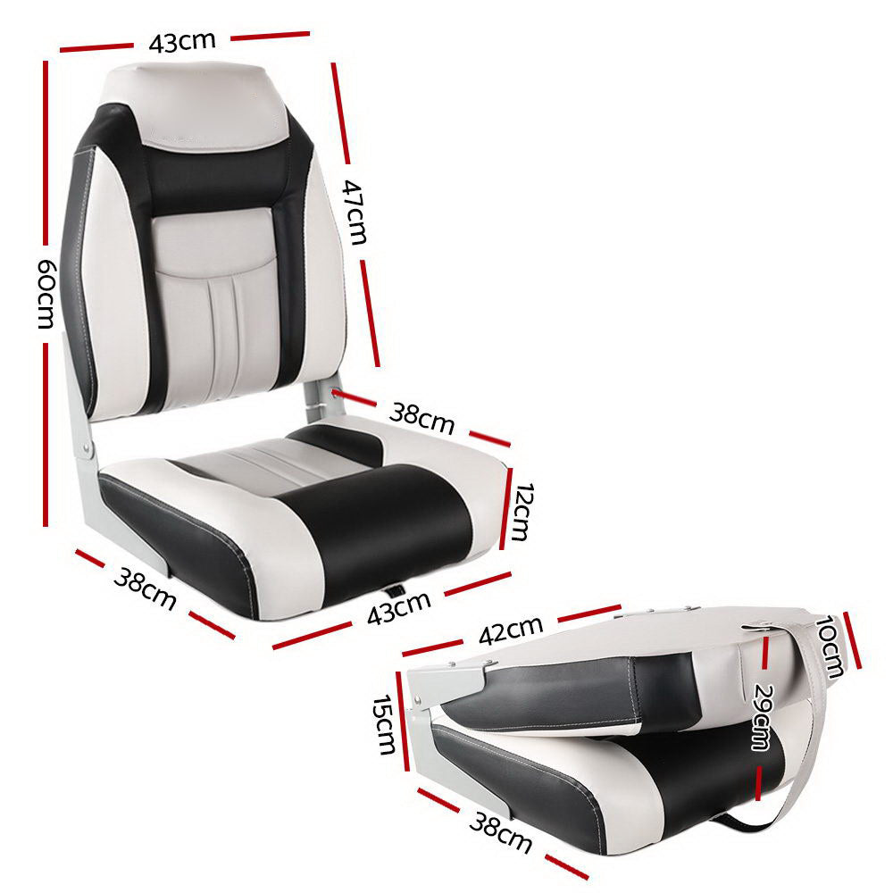 Weatherproof Folding Swivel Boat Seat Grey and Black - Set of 2