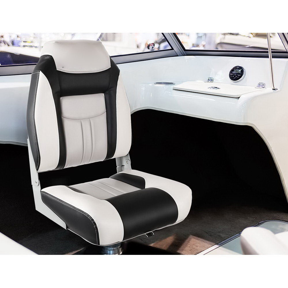 Weatherproof Folding Swivel Boat Seat Grey and Black - Set of 2