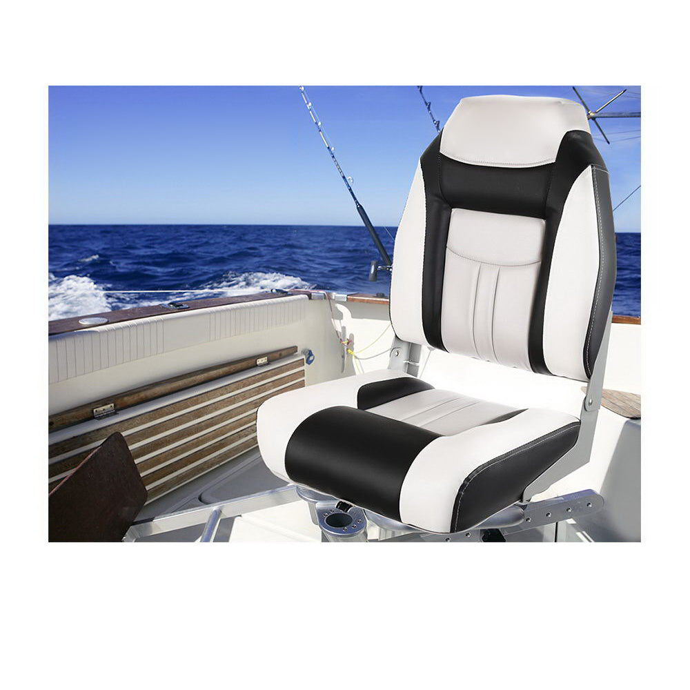 Weatherproof Folding Swivel Boat Seat Grey and Black - Set of 2