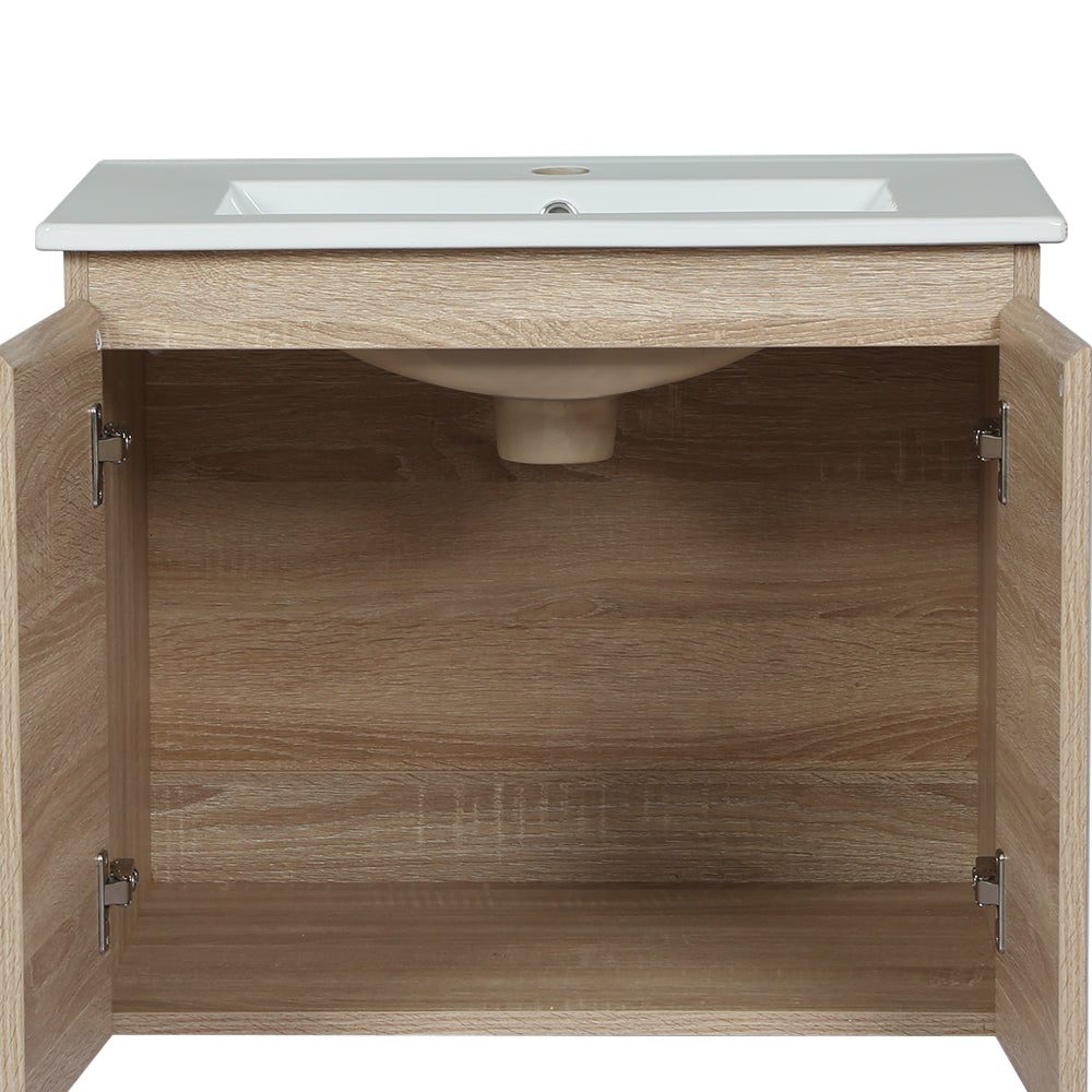 Vanity Unit Basin Cabinet Storage Bathroom Wall Mounted Ceramic 600mm Oak