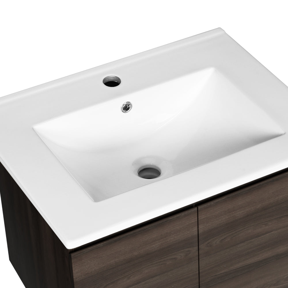 Bathroom Vanity Unit Ceramic Basin Cabinet Wall Mounted Storage 600mm Walnut