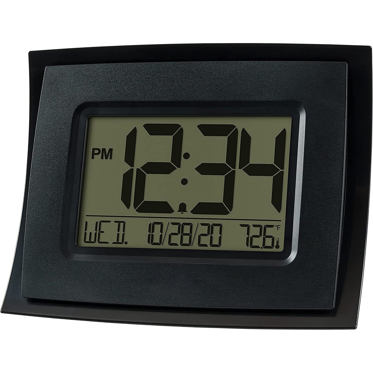 LCD Large Display Digital Wall Clock with Temperature and Calendar - Black