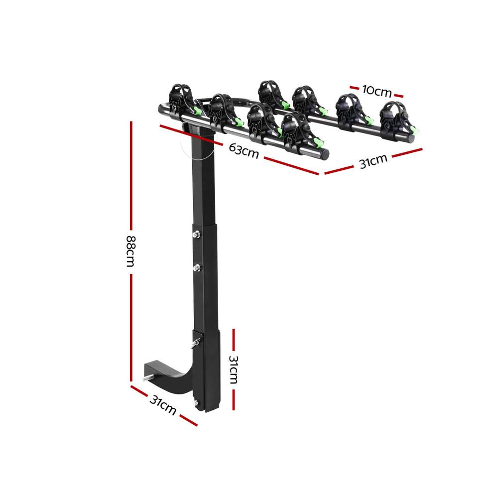 Bicycle Car Rear Carrier Hitch Mount Towbar Foldable Steel - Fits 4 Bikes