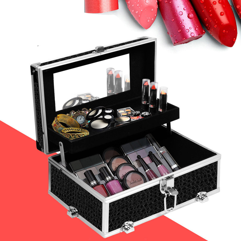 Portable Cosmetic Makeup Suitcase - Crocodile Black