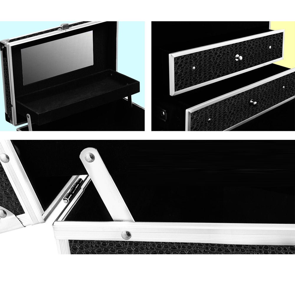 Portable Cosmetic Makeup Suitcase - Crocodile Black