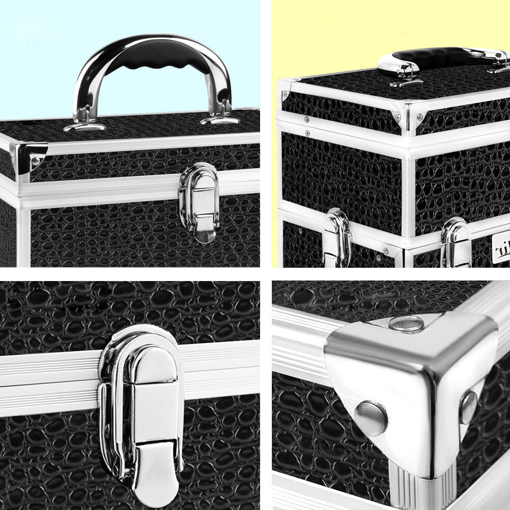 Portable Cosmetic Makeup Suitcase - Crocodile Black