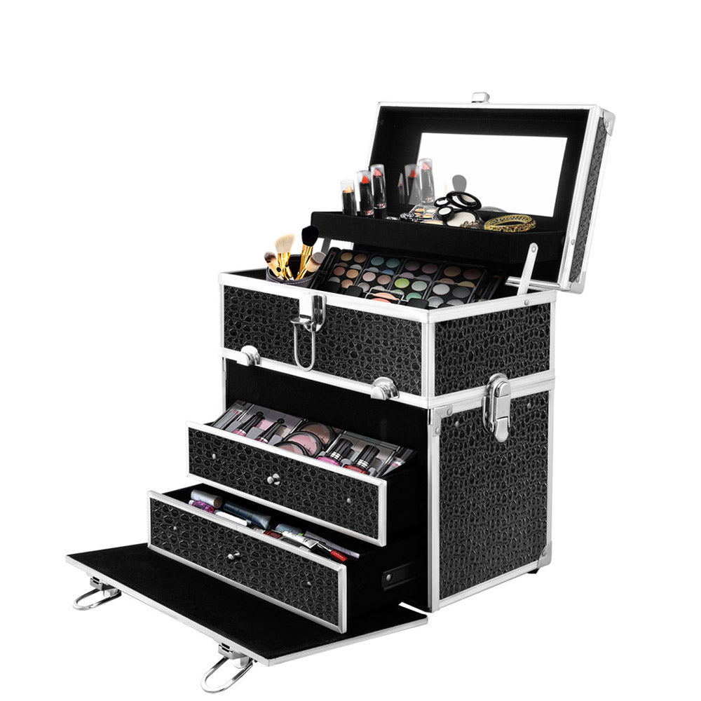 Portable Cosmetic Makeup Suitcase - Crocodile Black