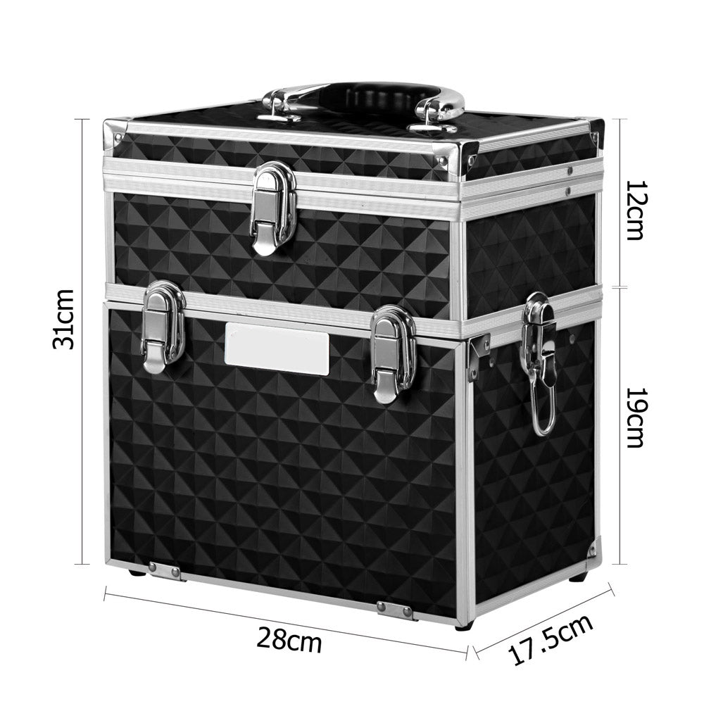 Portable Cosmetic Makeup Suitcase with Mirror - Diamond Black