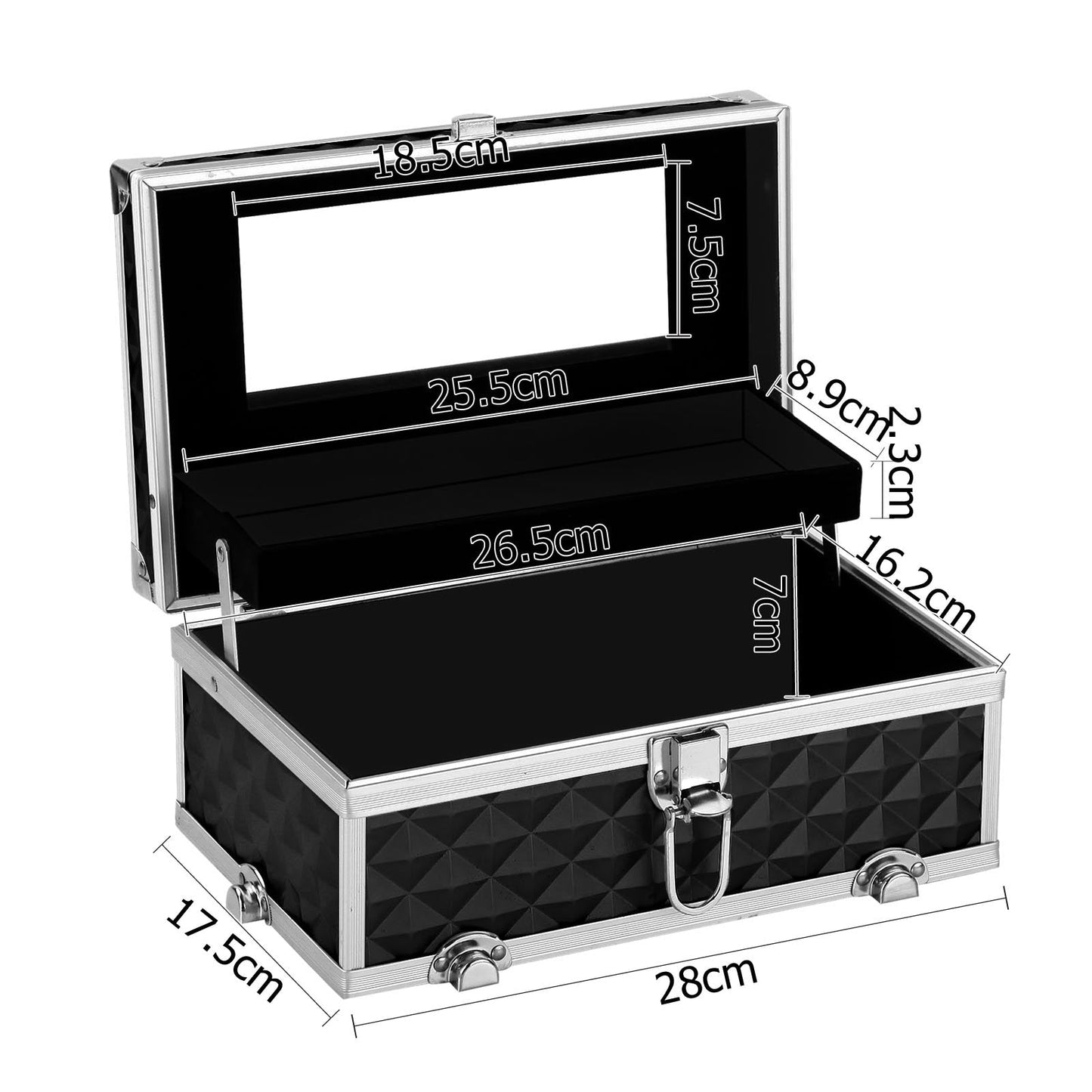Portable Cosmetic Makeup Suitcase with Mirror - Diamond Black