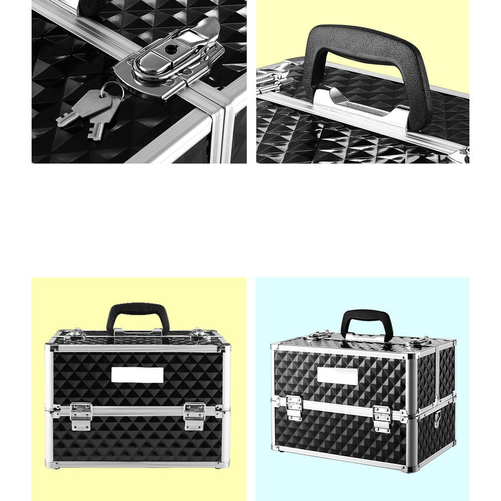 Portable Cosmetic Makeup Suitcase - Diamond Black