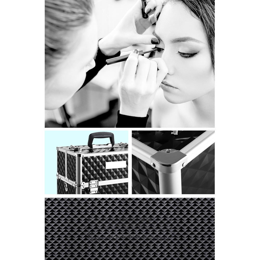 Portable Cosmetic Makeup Suitcase - Diamond Black