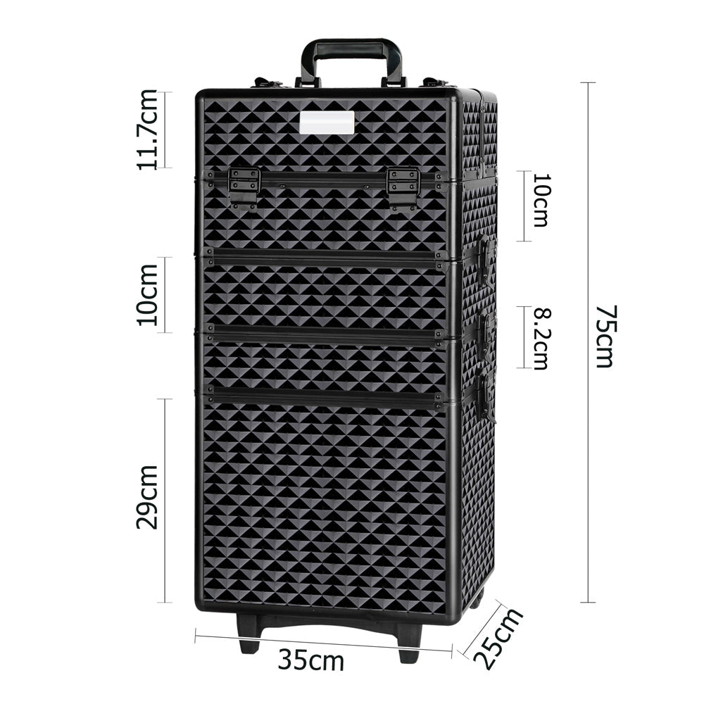 7 in 1 Portable Cosmetic Suitcase Trolley - Diamond Black