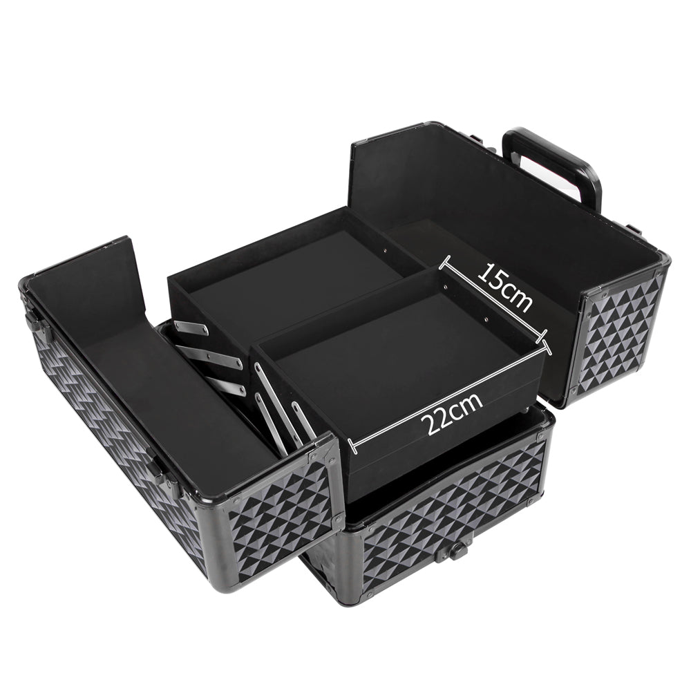 7 in 1 Portable Cosmetic Suitcase Trolley - Diamond Black