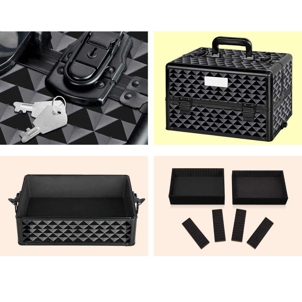 7 in 1 Portable Cosmetic Suitcase Trolley - Diamond Black