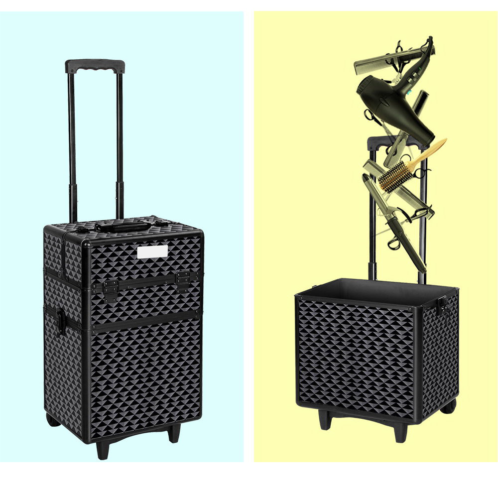 7 in 1 Portable Cosmetic Suitcase Trolley - Diamond Black