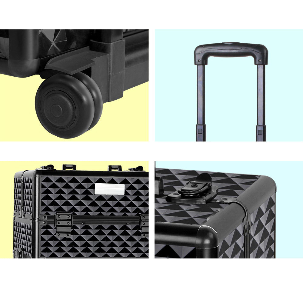 7 in 1 Portable Cosmetic Suitcase Trolley - Diamond Black
