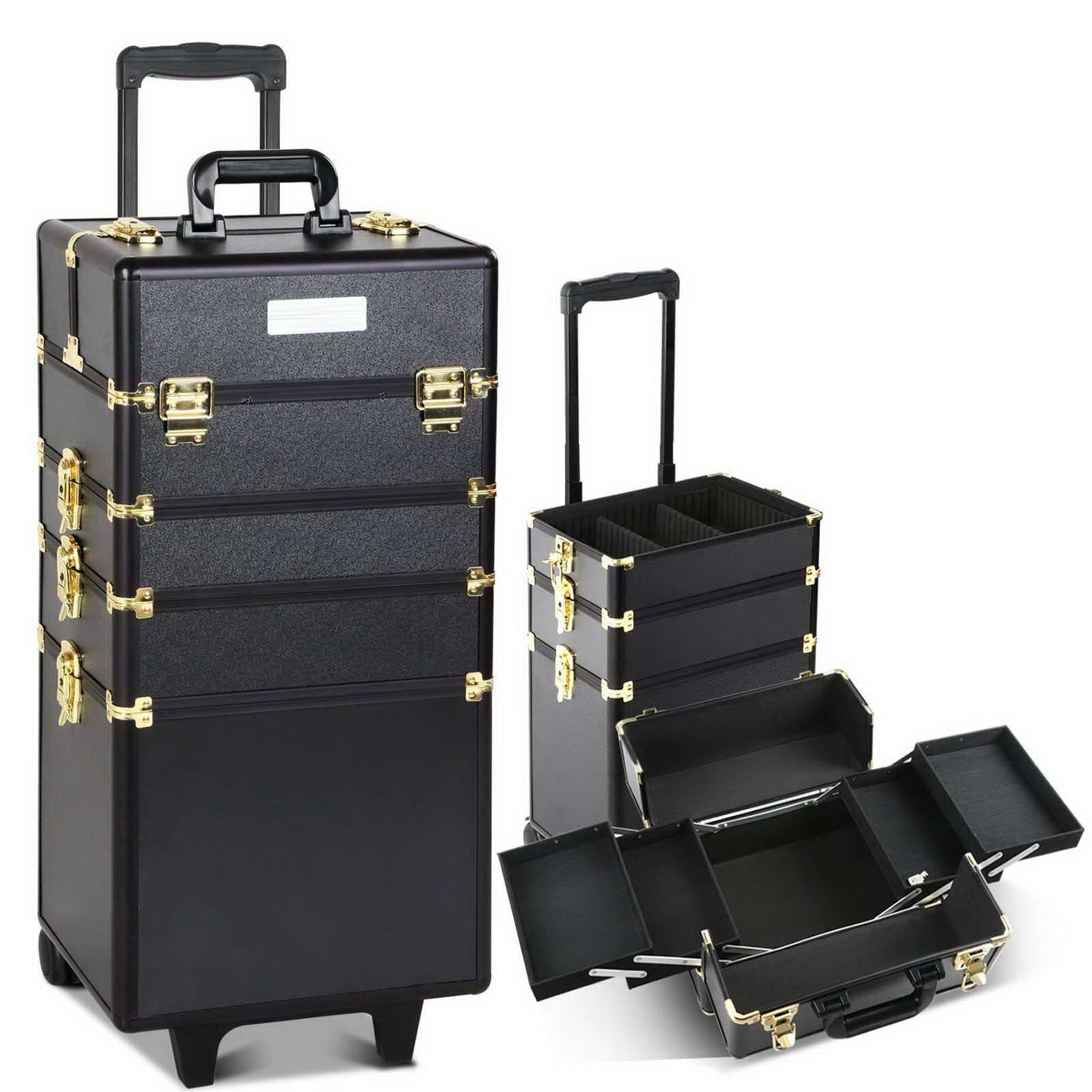 7 in 1 Portable Cosmetic Suitcase Trolley - Black and Gold