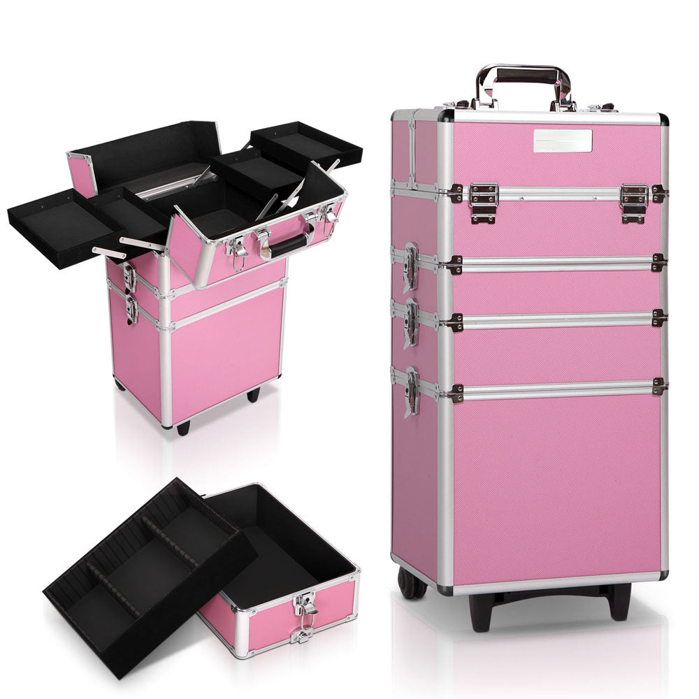 7 in 1 Portable Cosmetic Suitcase Trolley - Pink