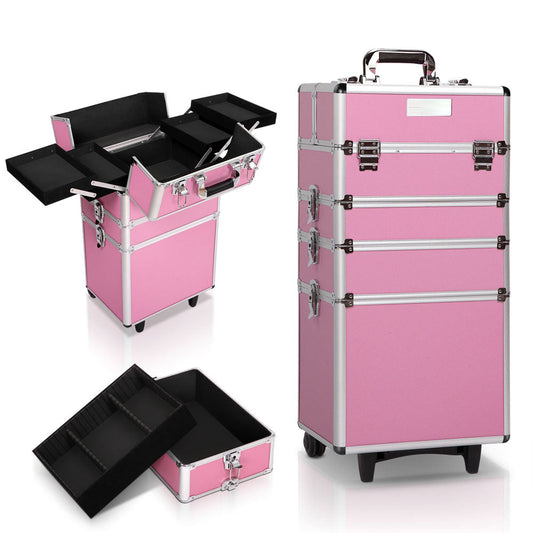 7 in 1 Portable Cosmetic Suitcase Trolley - Pink