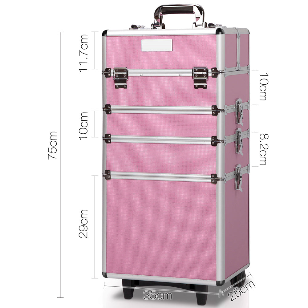 7 in 1 Portable Cosmetic Suitcase Trolley - Pink