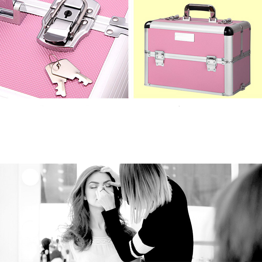7 in 1 Portable Cosmetic Suitcase Trolley - Pink