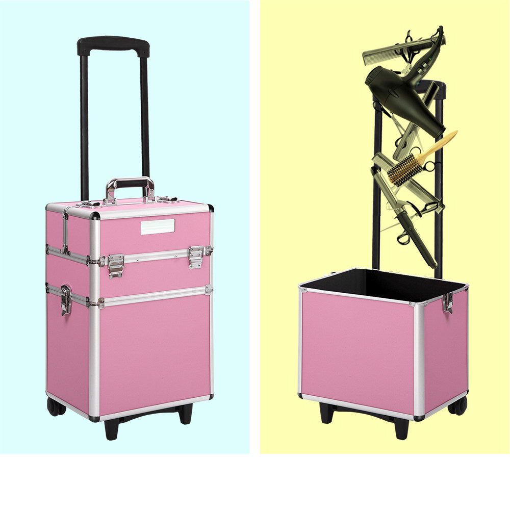 7 in 1 Portable Cosmetic Suitcase Trolley - Pink