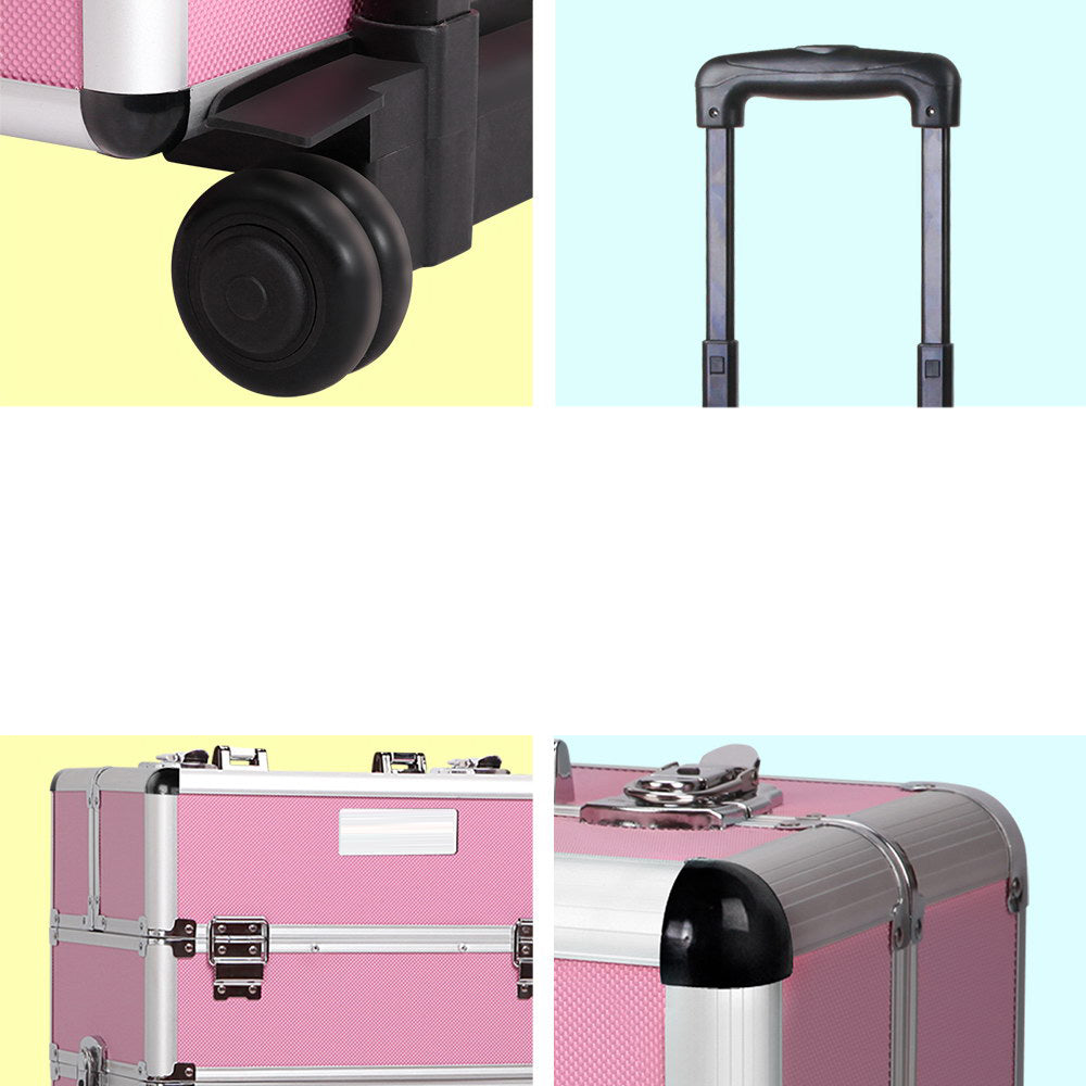 7 in 1 Portable Cosmetic Suitcase Trolley - Pink