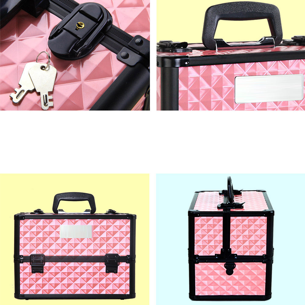 Portable Cosmetic Makeup Suitcase - Diamond Pink