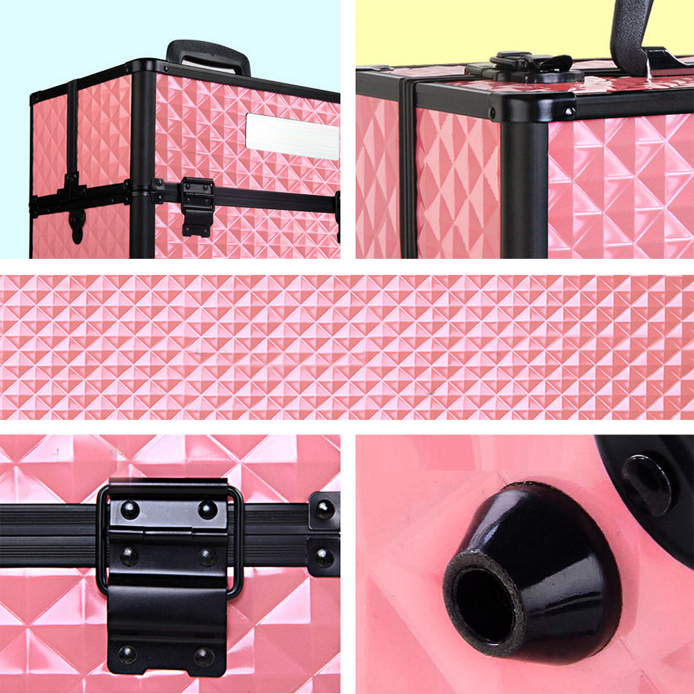 Portable Cosmetic Makeup Suitcase - Diamond Pink