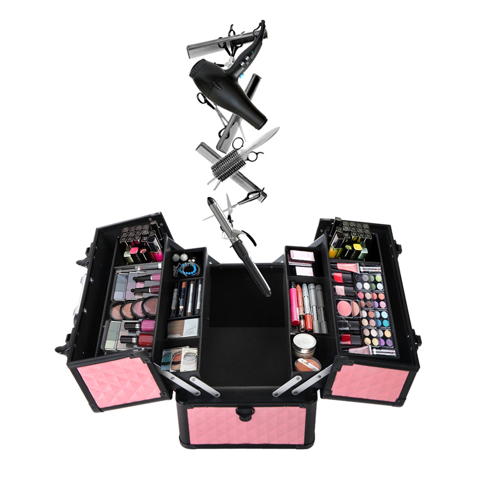 Portable Cosmetic Makeup Suitcase - Diamond Pink