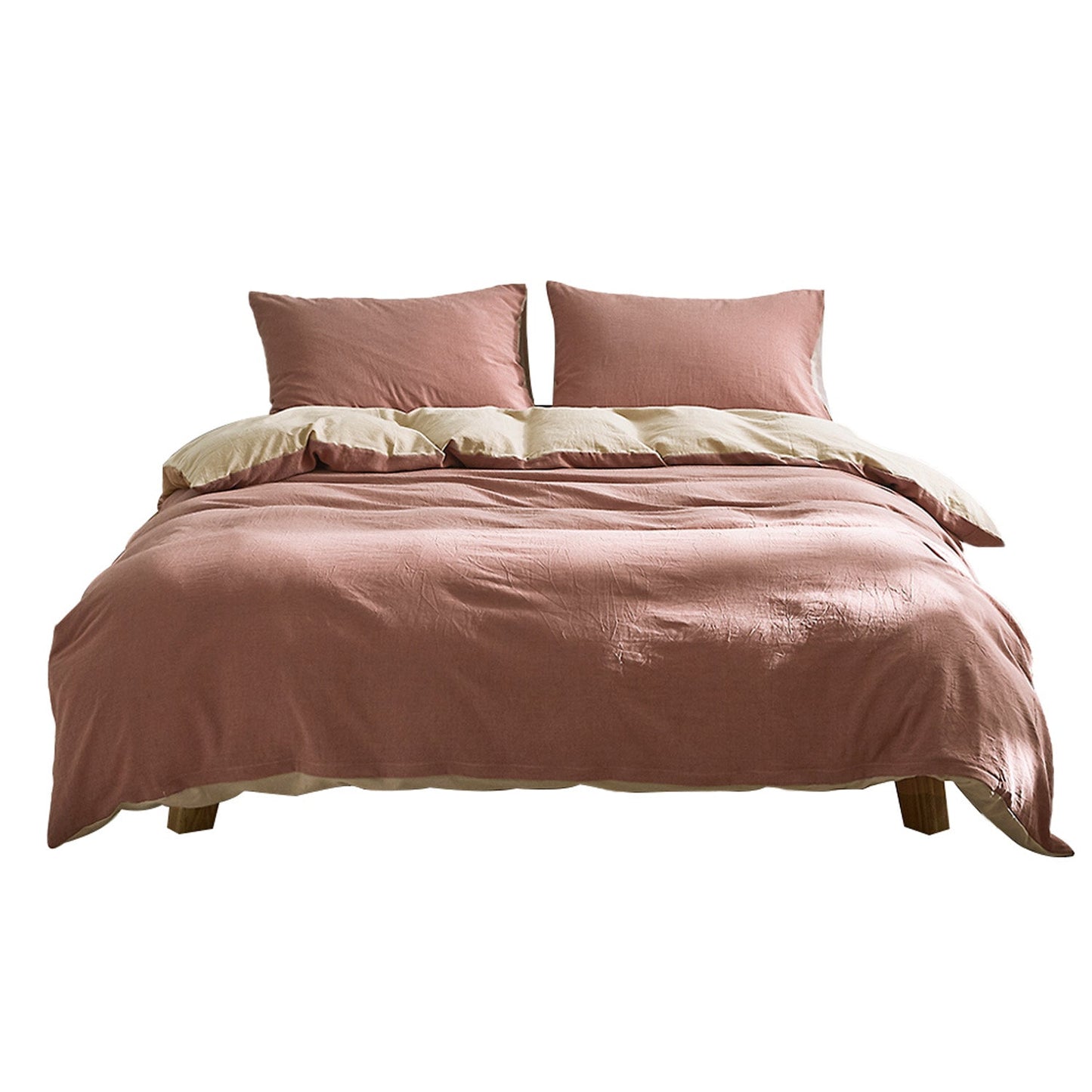 Double Size Cotton Quilt Duvet Cover Set - Red Beige