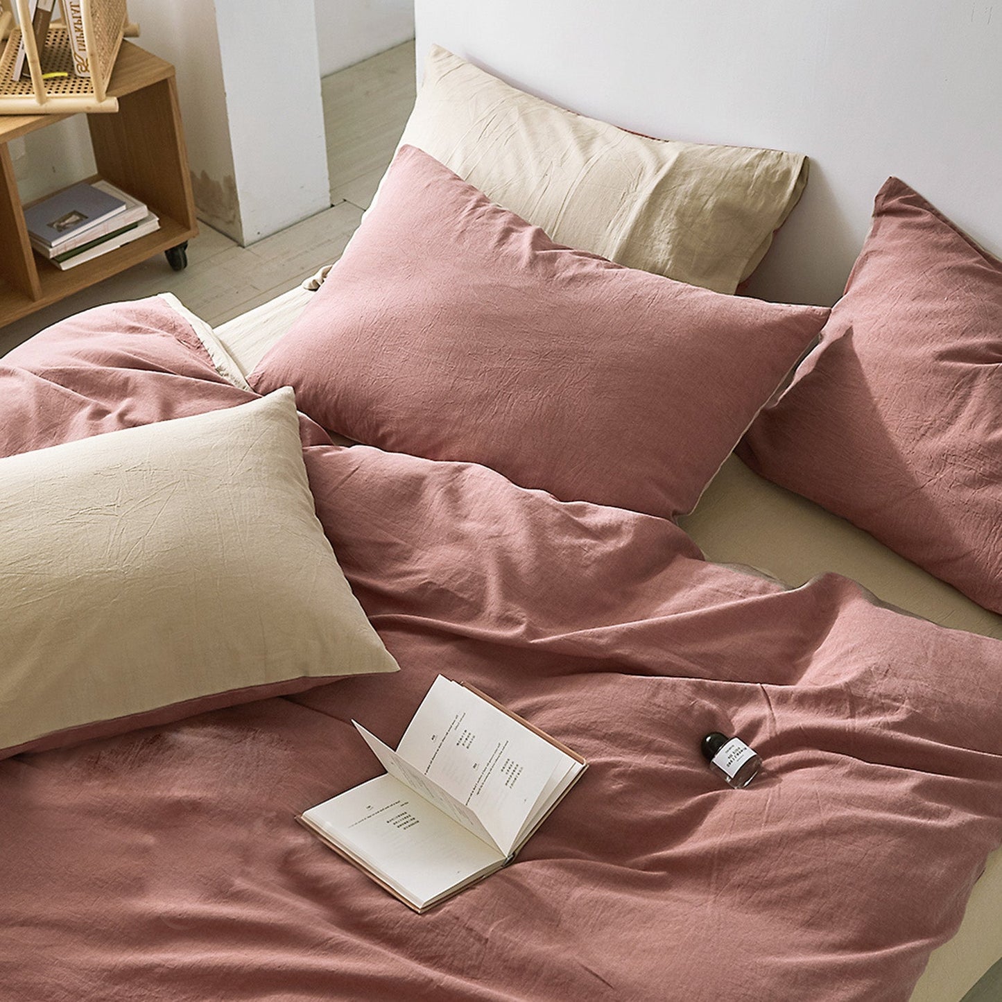 Double Size Cotton Quilt Duvet Cover Set - Red Beige