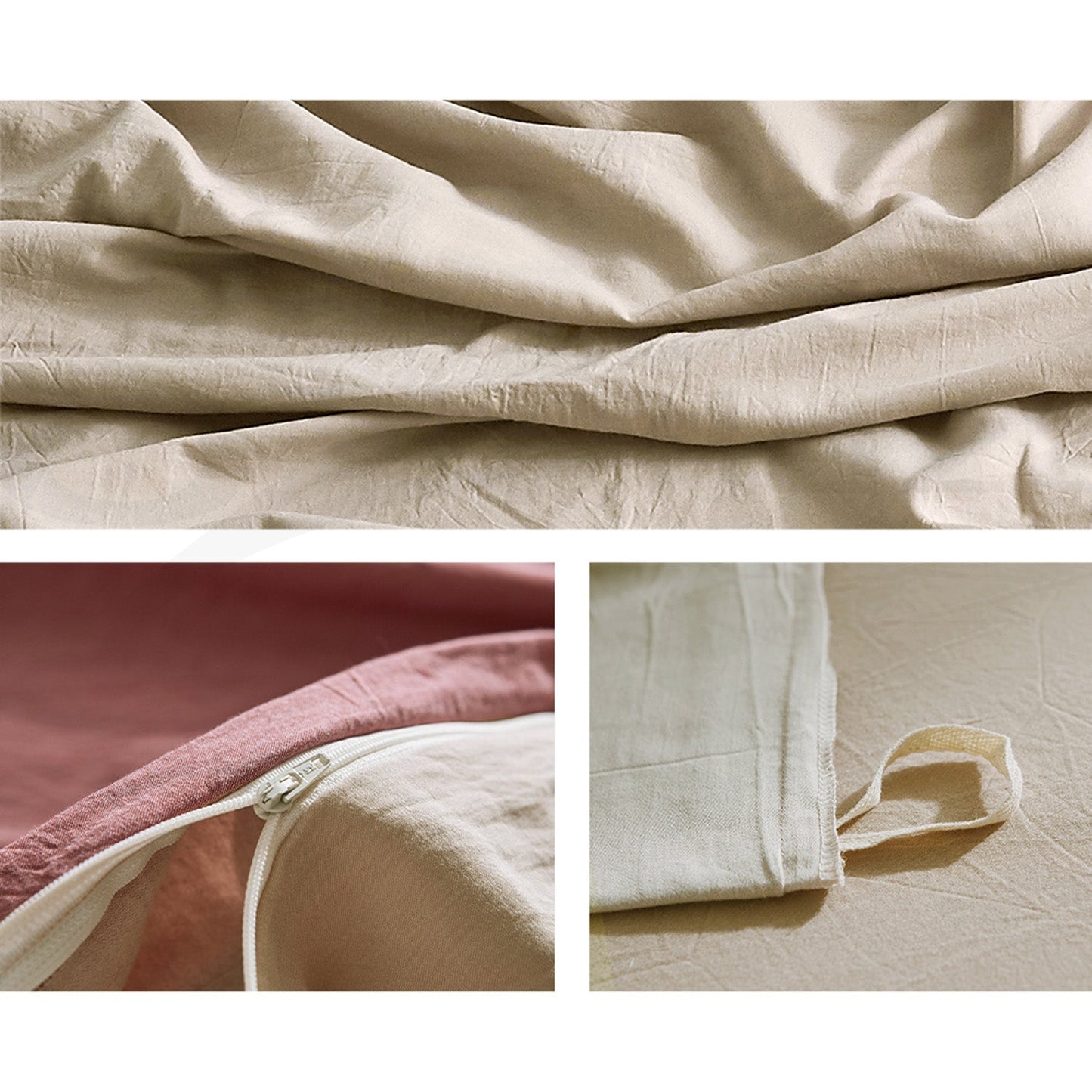 Double Size Cotton Quilt Duvet Cover Set - Red Beige