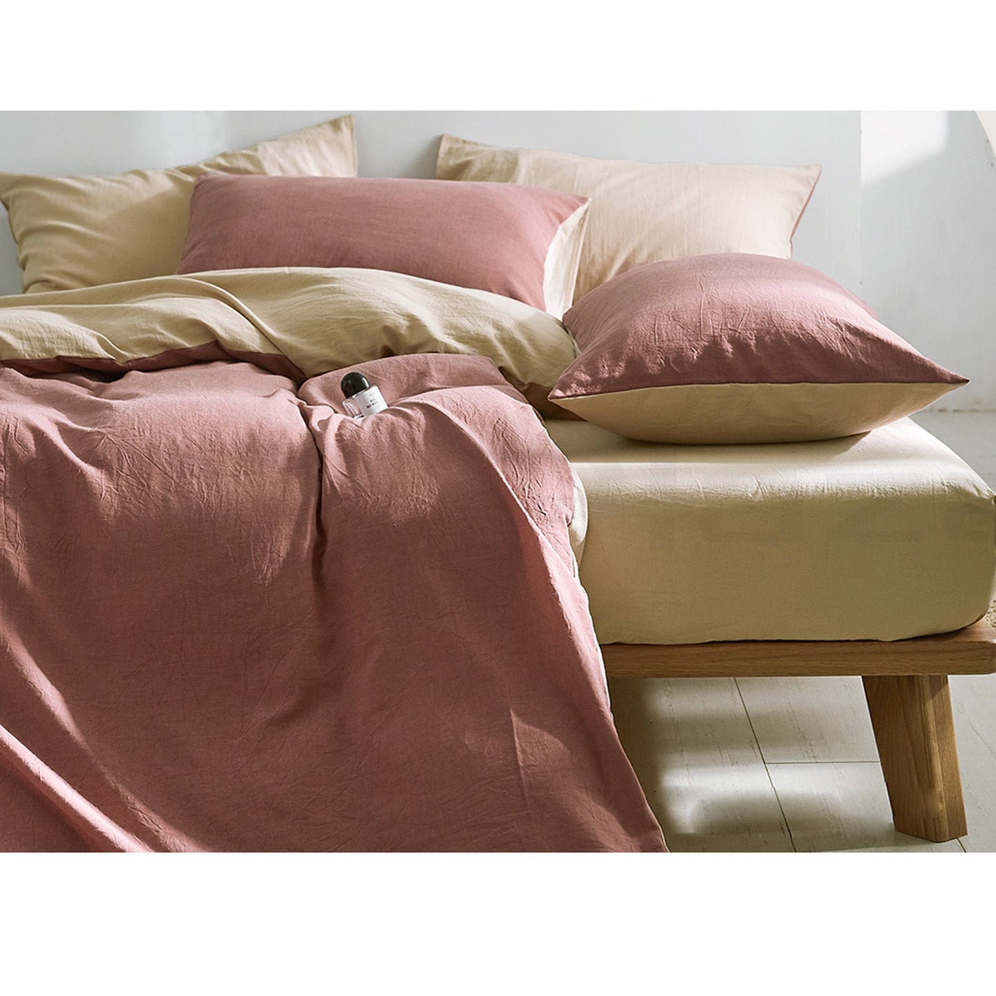 Double Size Cotton Quilt Duvet Cover Set - Red Beige