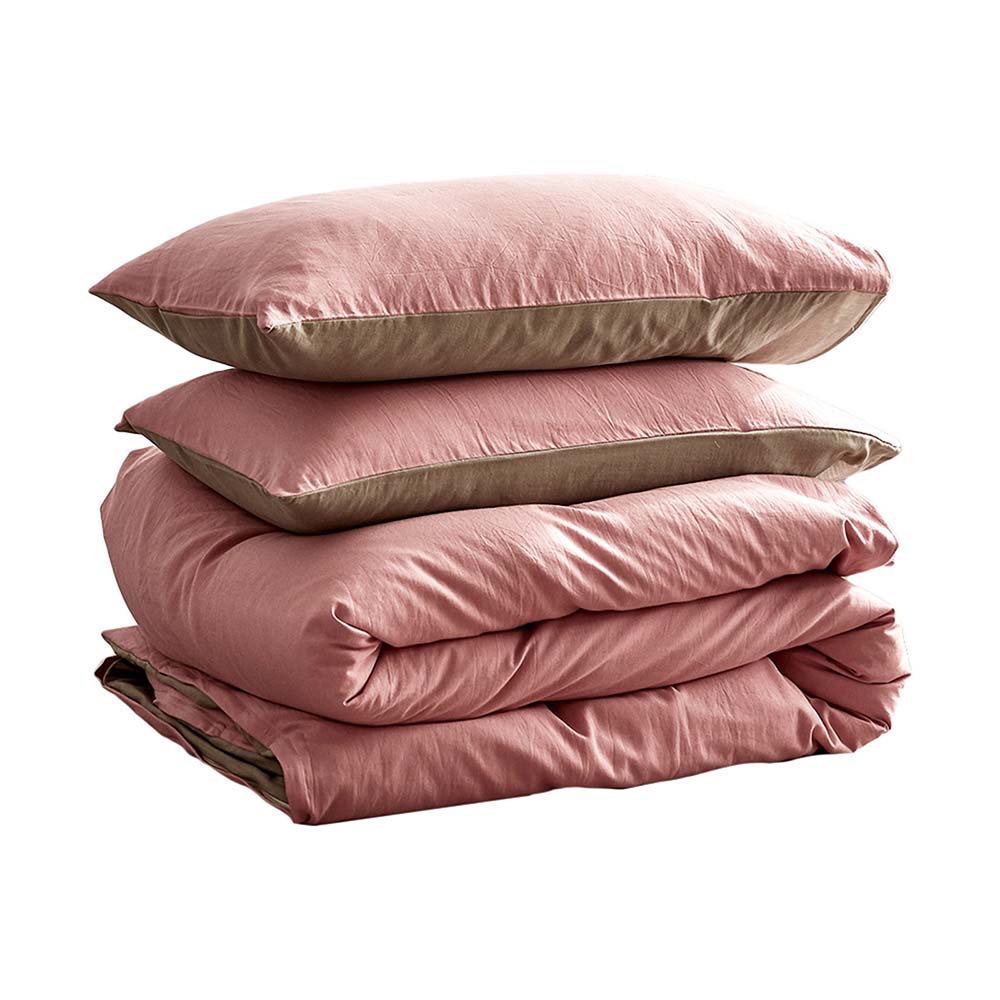 Washed Cotton Quilt Set Pink Brown Single/Double/Queen