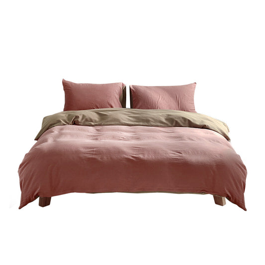 Washed Cotton Quilt Set Pink Brown Single/Double/Queen