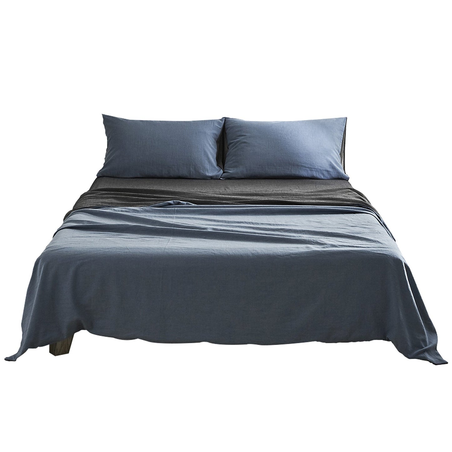 Double Size Cotton Sheet Set - Dark Blue and Grey