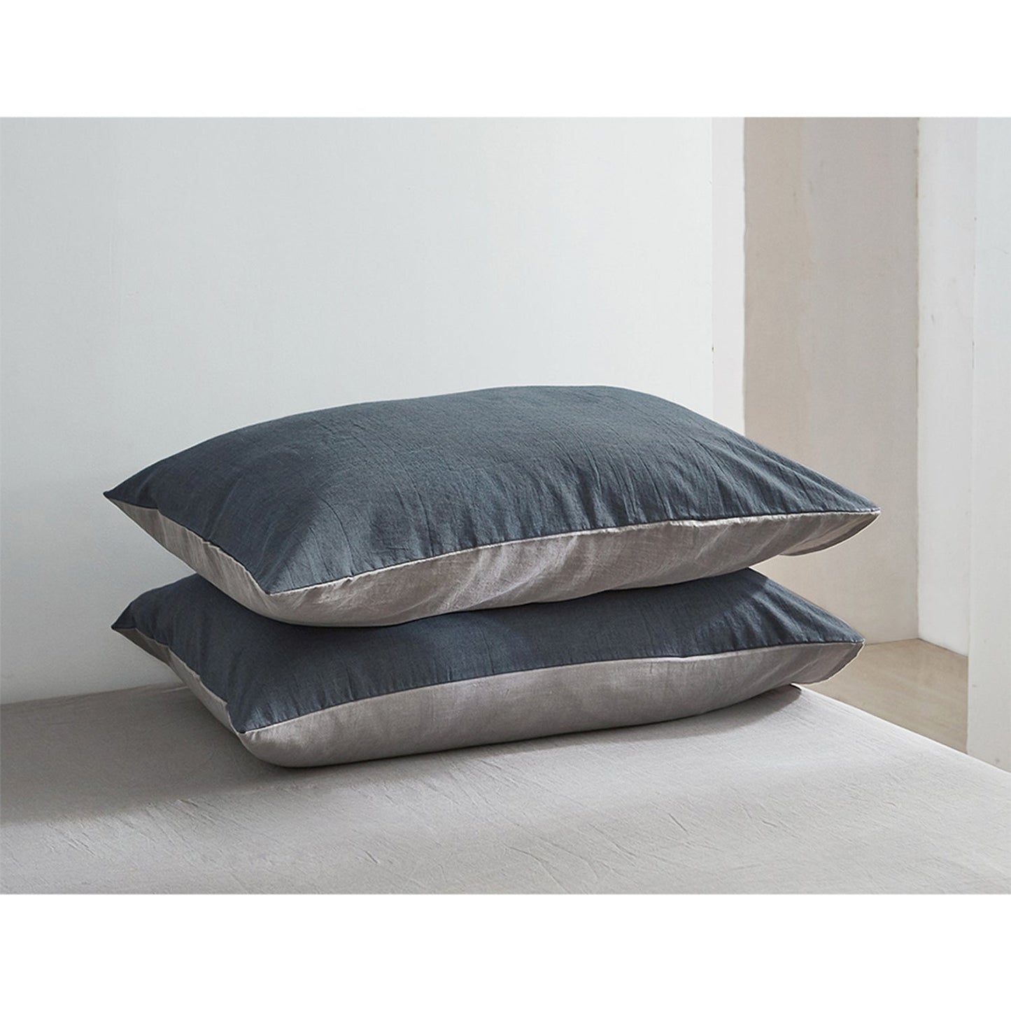 Double Size Cotton Sheet Set - Dark Blue and Grey