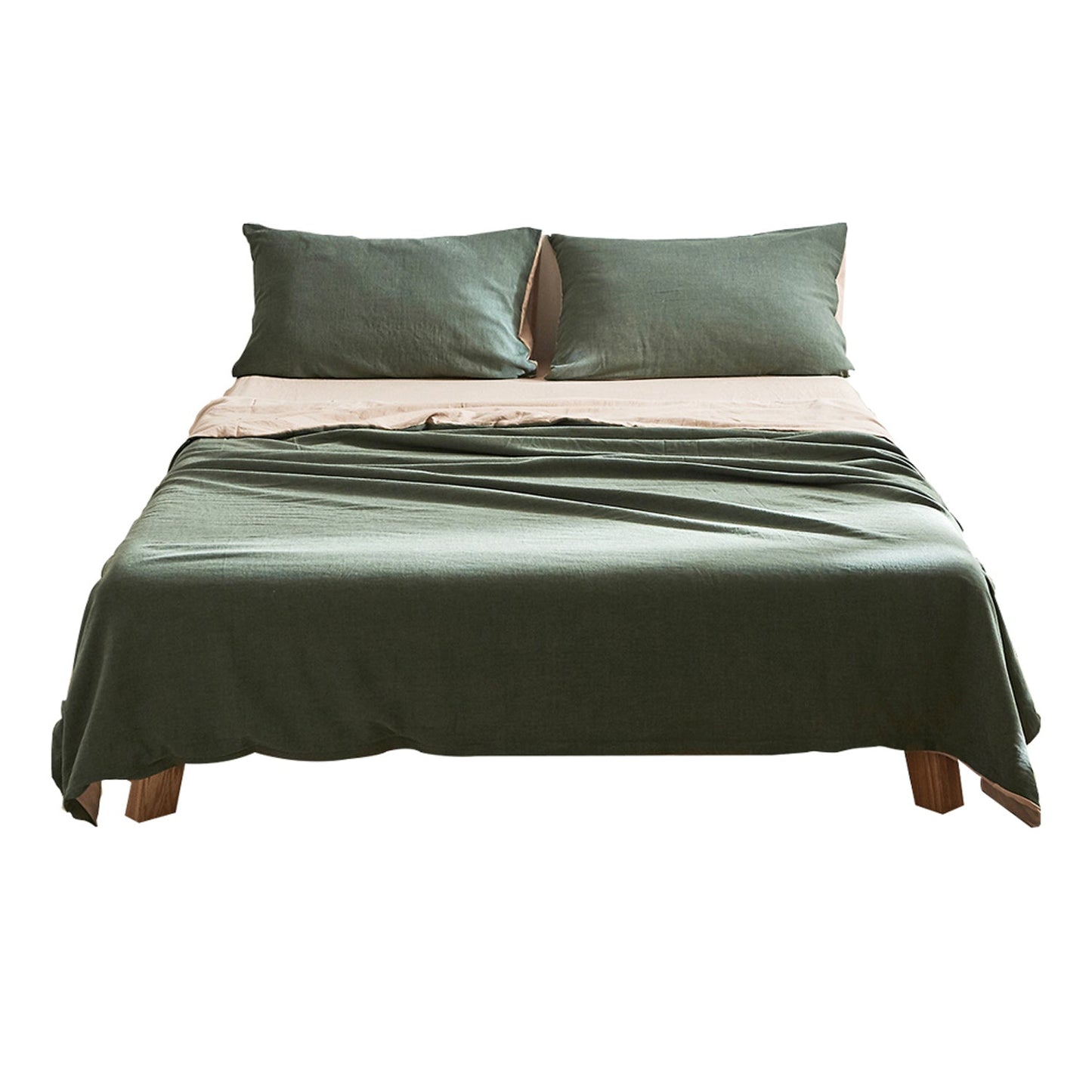 Double Size Cotton Sheet Set - Green and Beige