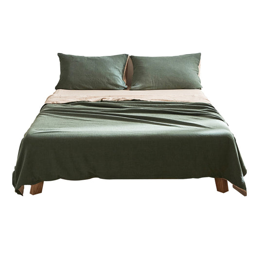 Double Size Cotton Sheet Set - Green and Beige