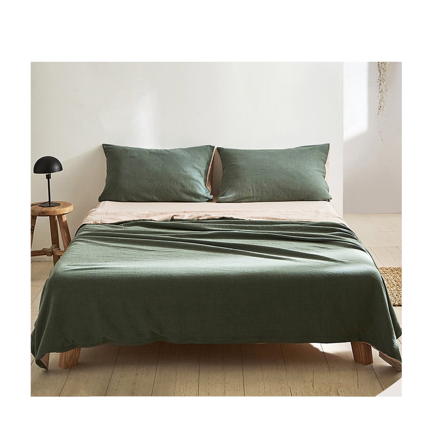 Double Size Cotton Sheet Set - Green and Beige