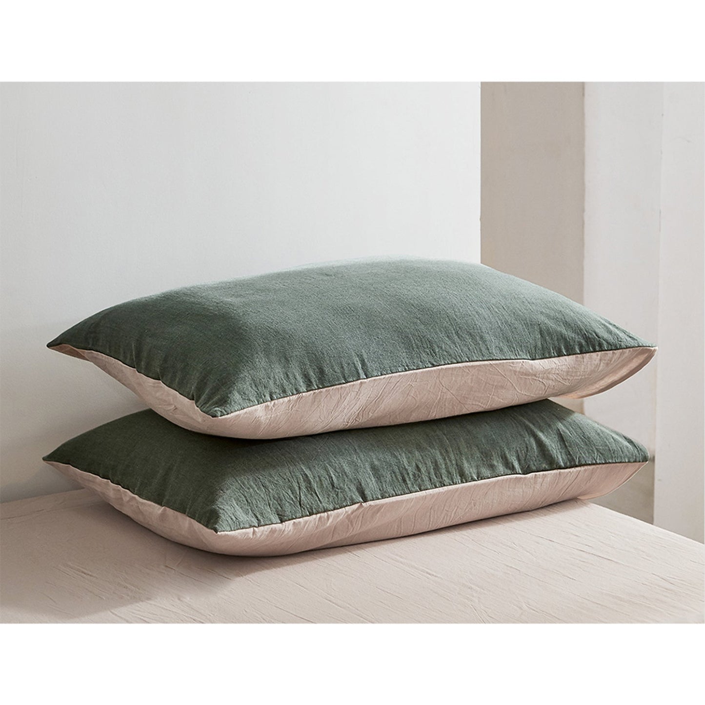 Double Size Cotton Sheet Set - Green and Beige