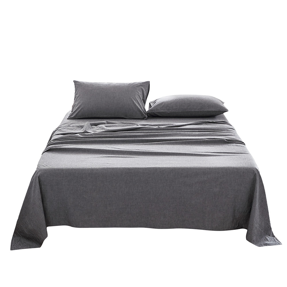 Washed Cotton Bed Sheet Set Black Single/Double/King
